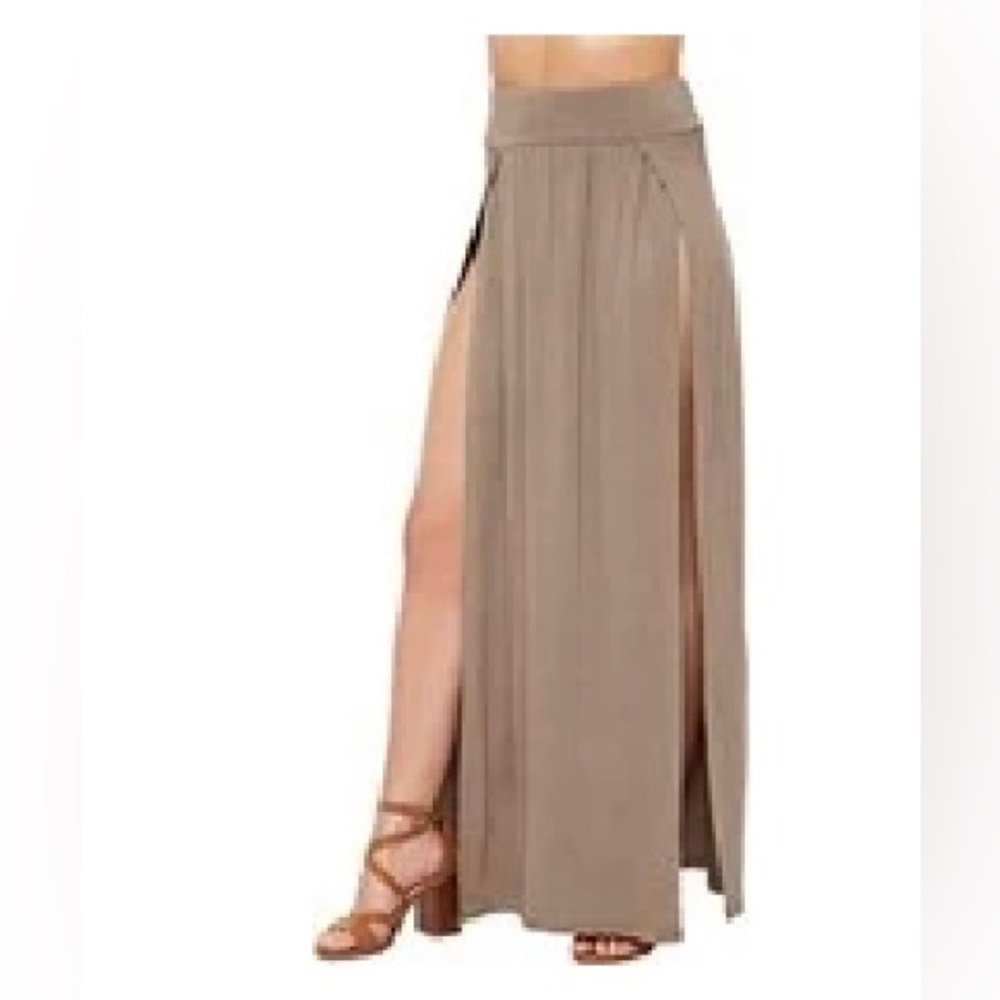 WOMEN'S MAXI SPLIT SKIRT - MOCHA, SMALL